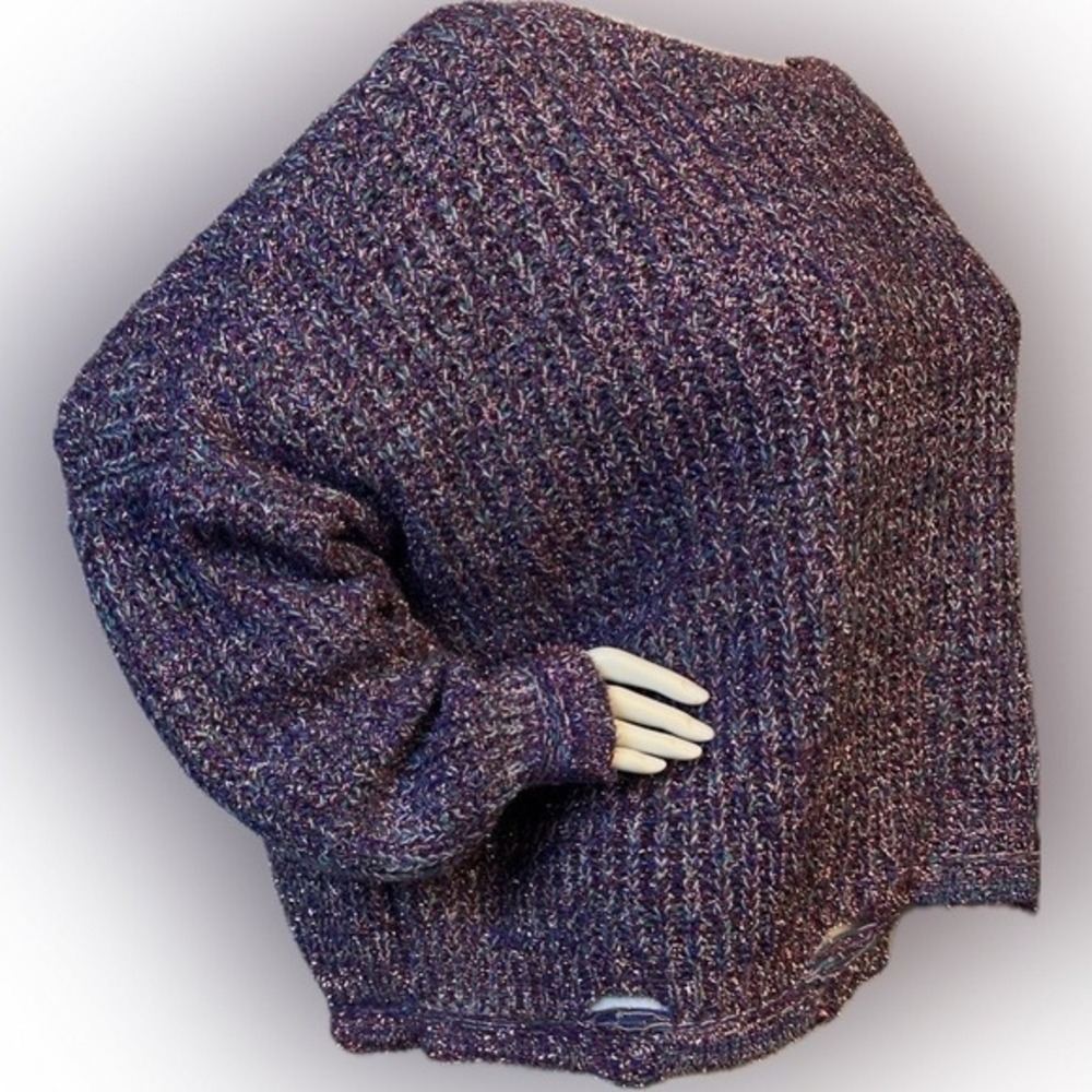 Few Moda Womens Retro Distressed Purple Sparkly Punk Sweater Cropped Large‎ KC